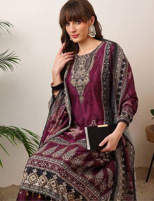 women ethnic motifs printed regular sequinned kurta with palazzos & with dupatta 2