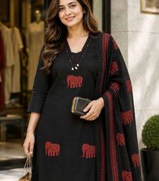 women ethnic motifs embroidered thread work  cotton kurta & trousers