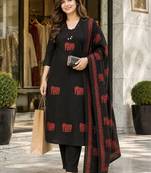 women ethnic motifs embroidered thread work  cotton kurta & trousers