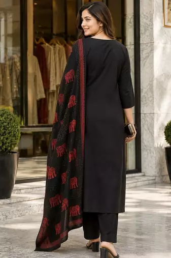 women ethnic motifs embroidered thread work  cotton kurta & trousers