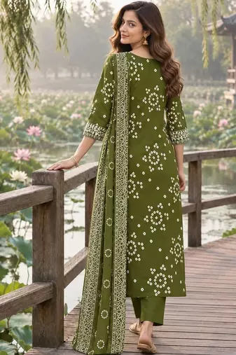 women ethnic motifs printed regular thread work  cotton kurta with trousers & with dupatta
