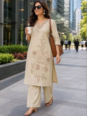 women floral embroidered regular thread work  cotton kurta with palazzos 1