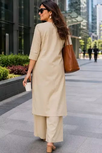 women floral embroidered regular thread work  cotton kurta with palazzos