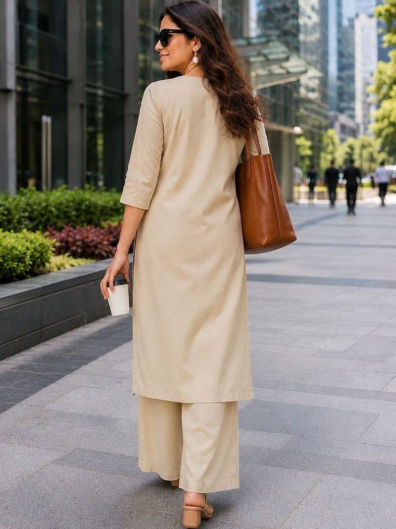 women floral embroidered regular thread work  cotton kurta with palazzos
