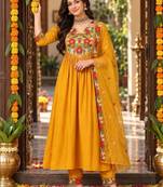 ethnic motifs embroidered thread work kurta with trousers & dupatta