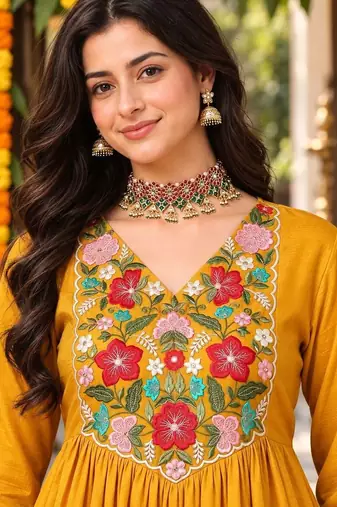ethnic motifs embroidered thread work kurta with trousers & dupatta