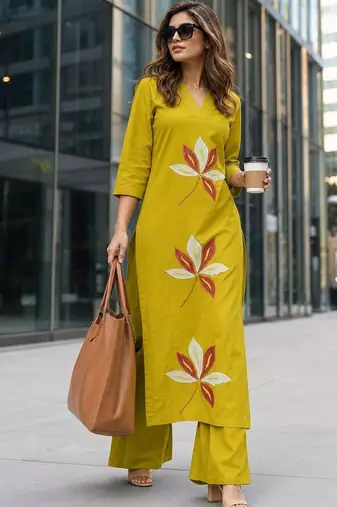 women embroidered regular thread work  cotton kurta with palazzos