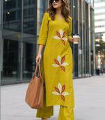 women embroidered regular thread work  cotton kurta with palazzos