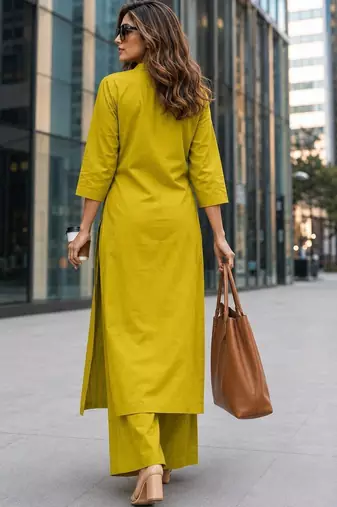 women embroidered regular thread work  cotton kurta with palazzos