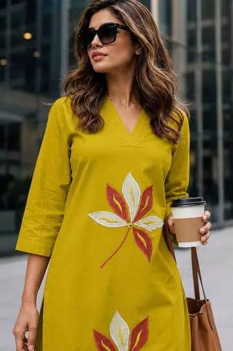 women embroidered regular thread work  cotton kurta with palazzos