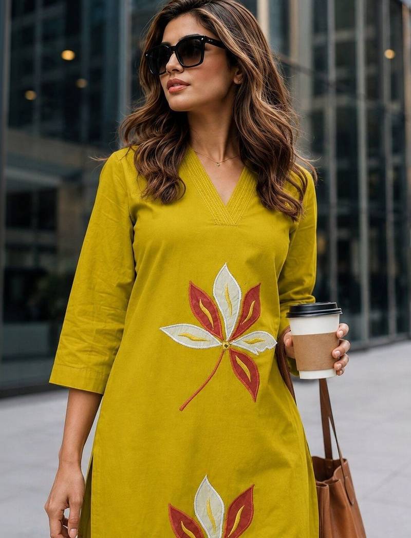 women embroidered regular thread work  cotton kurta with palazzos