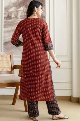 women ethnic motifs printed regular  cotton kurta with trousers & with dupatta