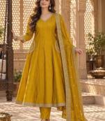 women embroidered sequinned  silk kurta with trousers & with dupatta