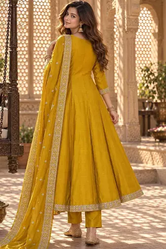 women embroidered sequinned  silk kurta with trousers & with dupatta