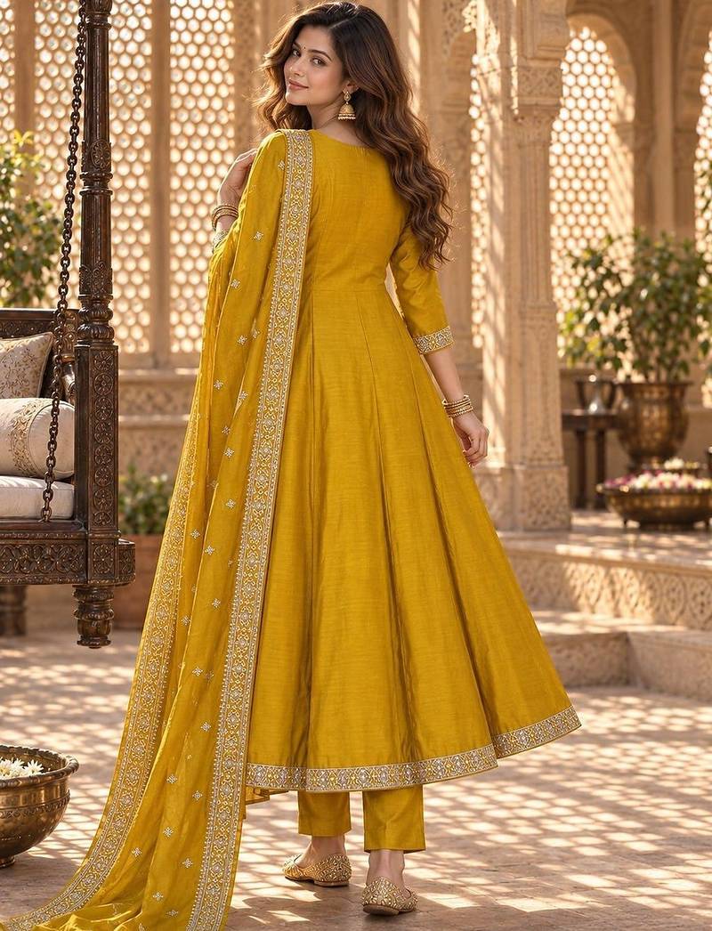 women embroidered sequinned  silk kurta with trousers & with dupatta