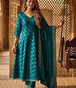 women ethnic motifs regular thread work  silk kurta with trousers & with dupatta