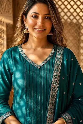women ethnic motifs regular thread work  silk kurta with trousers & with dupatta