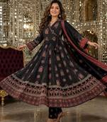 women ethnic motifs printed angrakha  cotton kurta with trousers & with dupatta