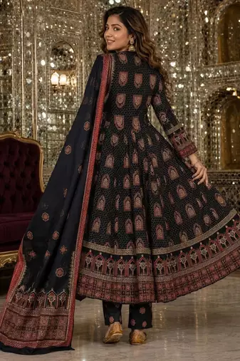 women ethnic motifs printed angrakha  cotton kurta with trousers & with dupatta