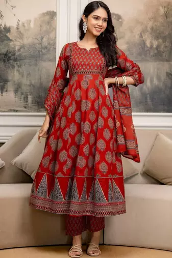 women ethnic motifs printed  cotton kurta with trousers & with dupatta