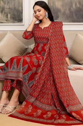 women ethnic motifs printed  cotton kurta with trousers & with dupatta