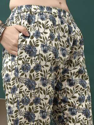women floral printed anarkali  cotton kurta with trousers & dupatta 3