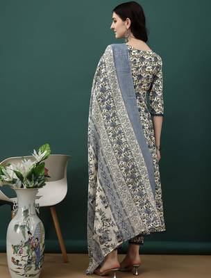 women floral printed anarkali  cotton kurta with trousers & dupatta 5