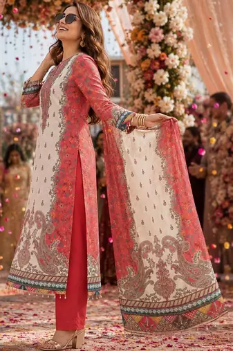 women ethnic motifs printed regular kurta with palazzos & with dupatta