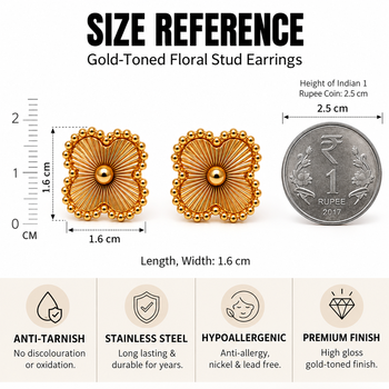 Anti-tarnish, four-petal design, radial texture, stud closure, women's jewellery 3