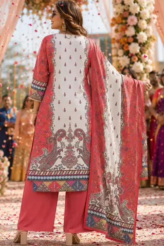 women ethnic motifs printed regular kurta with palazzos & with dupatta