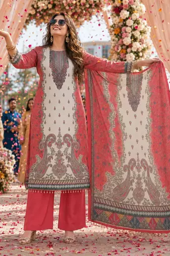 women ethnic motifs printed regular kurta with palazzos & with dupatta