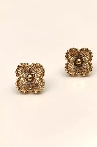 Anti-tarnish, four-petal design, radial texture, stud closure, women's jewellery