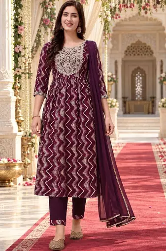 women printed regular kurta with trousers & with dupatta