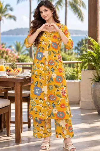 women floral printed regular kurta with palazzos