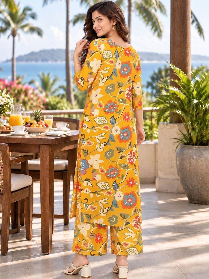 women floral printed regular kurta with palazzos