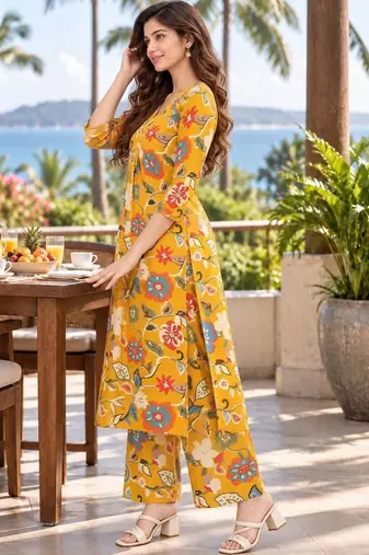women floral printed regular kurta with palazzos