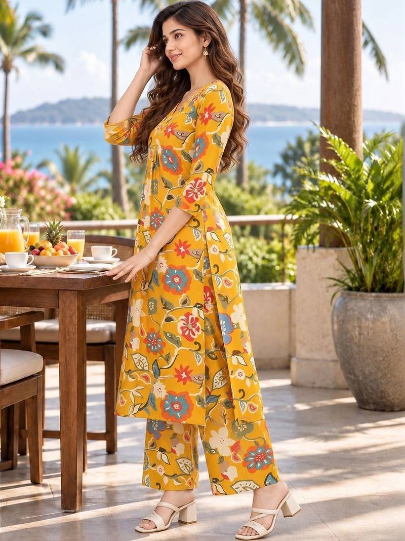women floral printed regular kurta with palazzos