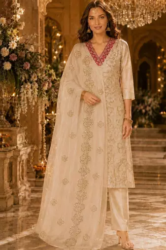 women ethnic motifs embroidered regular kurta with trousers & with dupatta
