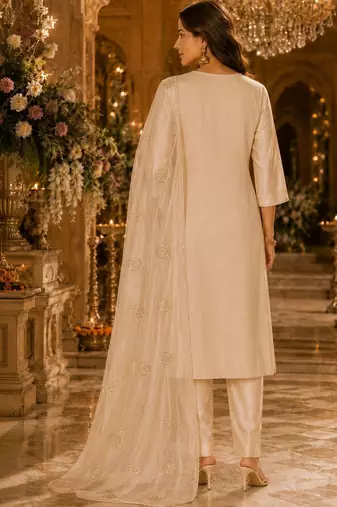 women ethnic motifs embroidered regular kurta with trousers & with dupatta
