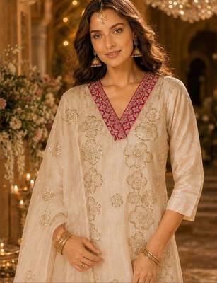 women ethnic motifs embroidered regular kurta with trousers & with dupatta 3
