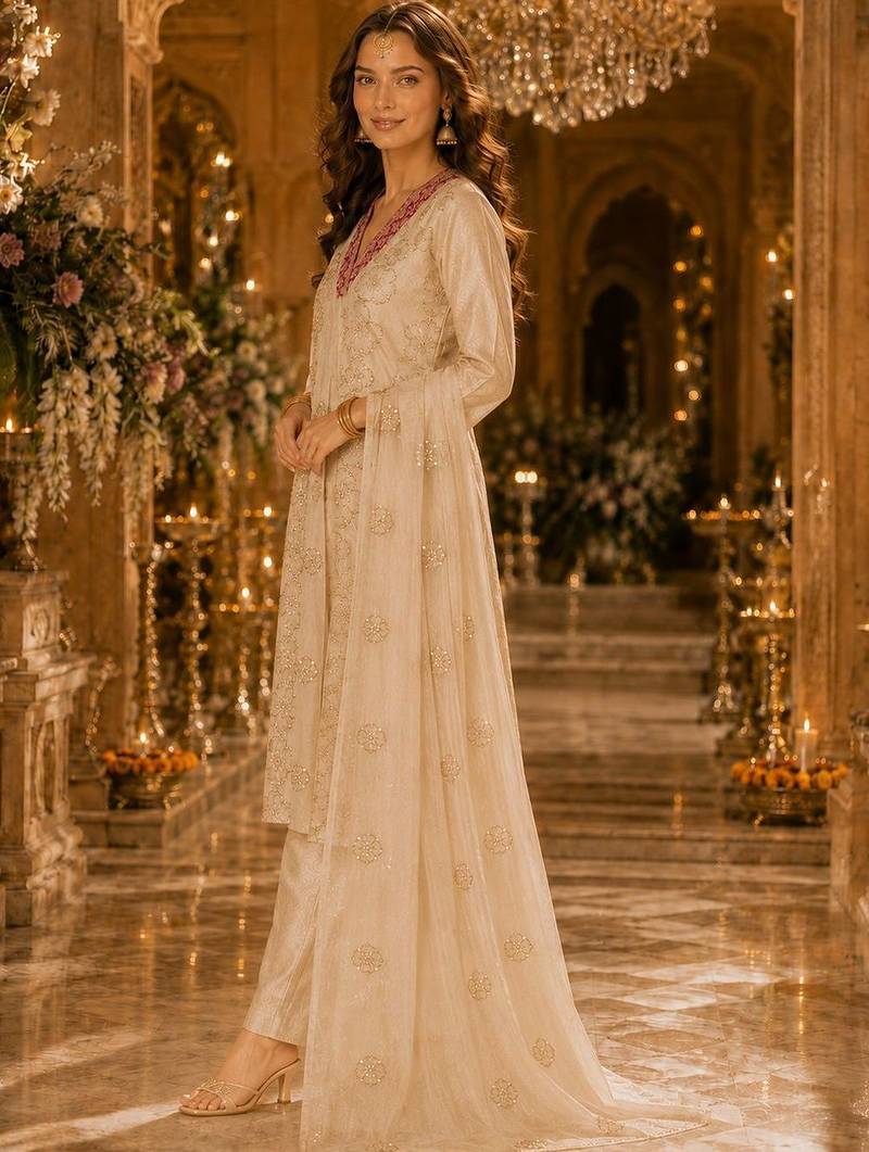 women ethnic motifs embroidered regular kurta with trousers & with dupatta