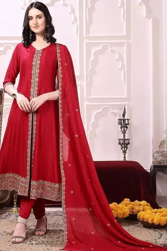 women ethnic motifs embroidered panelled thread work kurta with trousers & with dupatta