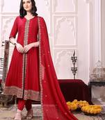 women ethnic motifs embroidered panelled thread work kurta with trousers & with dupatta
