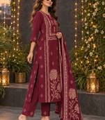 women ethnic motifs printed regular  cotton kurta with trousers & with dupatta