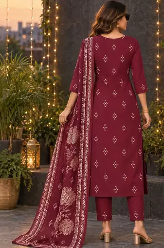 women ethnic motifs printed regular  cotton kurta with trousers & with dupatta