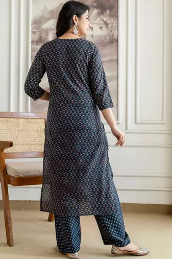 women ethnic motifs printed regular  cotton kurta with palazzos & with dupatta