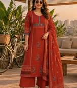 women ethnic motifs printed regular  cotton kurta with palazzos & with dupatta
