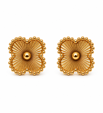 Anti-tarnish, four-petal design, radial texture, stud closure, women's jewellery 5