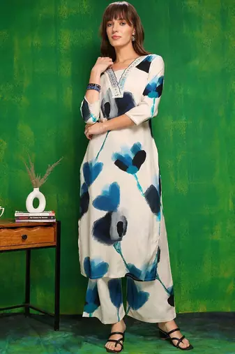 women floral regular patchwork kurta with palazzos