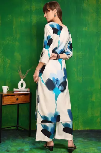 women floral regular patchwork kurta with palazzos